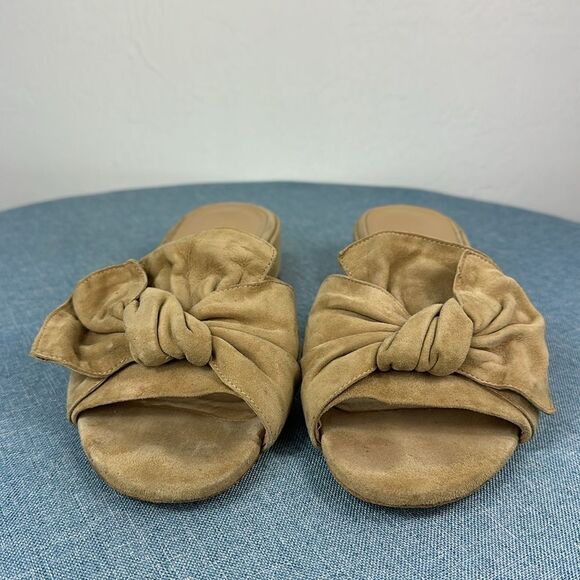 STUART WEITZMAN Suede Beige Bow Accents Mule Sandals Slides Size 7 M - Picture 3 of 11